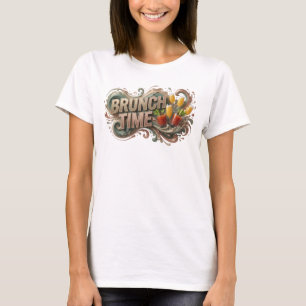 Chic Orange BRUNCH TIME Artistic Motif T-Shirt