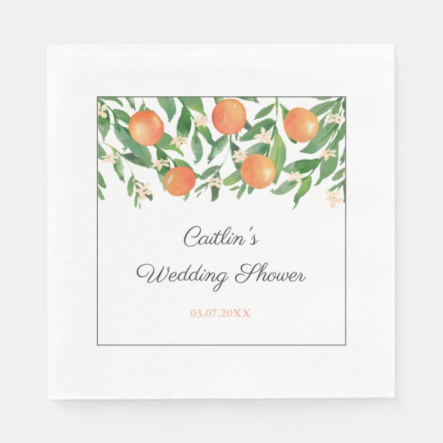 Chic Orange Charcoal Black Wedding Shower Party Napkin (Front)