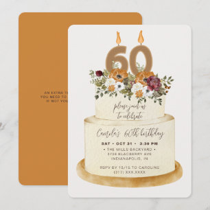 Chic Orange Fall Autumn 60th Birthday Cake Invitation