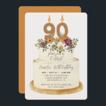 Chic Orange Fall Autumn 90th Birthday Cake Invitation<br><div class="desc">Celebrate a feminine fall 90th birthday with our chic invitation. Design features a rustic cake decorated with autumn flowers, leaves and candles with the number 90 all for the ultimate chic look. All text is 100% customisable. If you need extra pieces for this collection please contact me, happy to help!...</div>