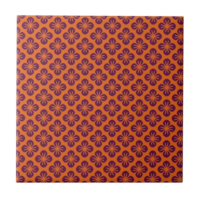 Chic Orange Grape Purple Abstract Flower Pattern Tile (Front)