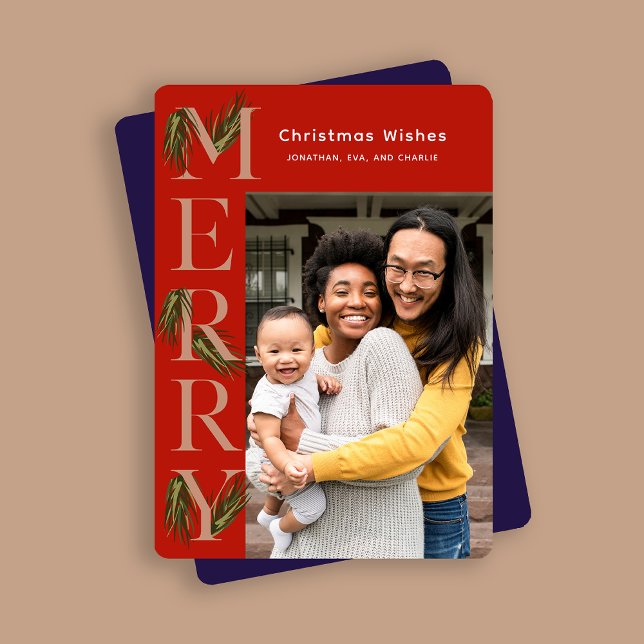 Chic Orange Merry Pine Photo Christmas  Holiday Card (Creator Uploaded)