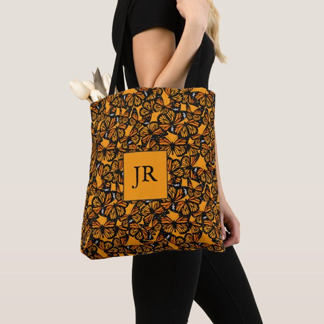 Chic Orange Monarch Butterfly Print Tote Bag (Close Up)