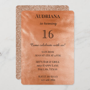 Chic Orange Peach Spice Glam Glitter Birthday Invitation