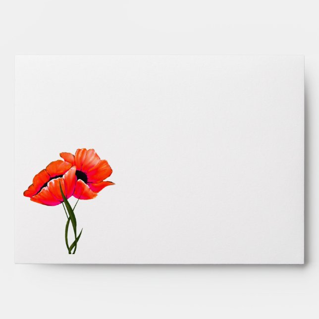 Chic Orange Poppies Wedding Envelope (Front)