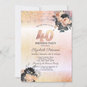 Chic Orange Roses String Lights 40th Birthday Invitation