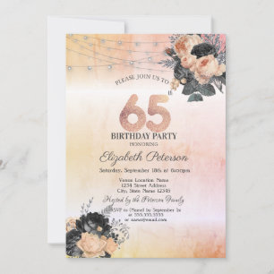 Chic Orange Roses String Lights 65th Birthday Invitation