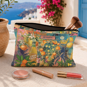 Chic orange sicilian citrus collage floral tiles accessory pouch