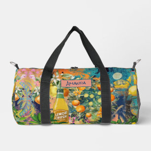 Chic orange sicilian citrus collage floral tiles  duffle bag
