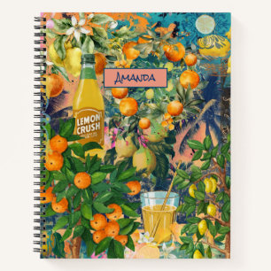 Chic orange sicilian citrus collage floral tiles  notebook