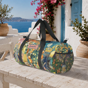 Chic Orange Sicilian Citrus Floral Tile Collage Duffle Bag