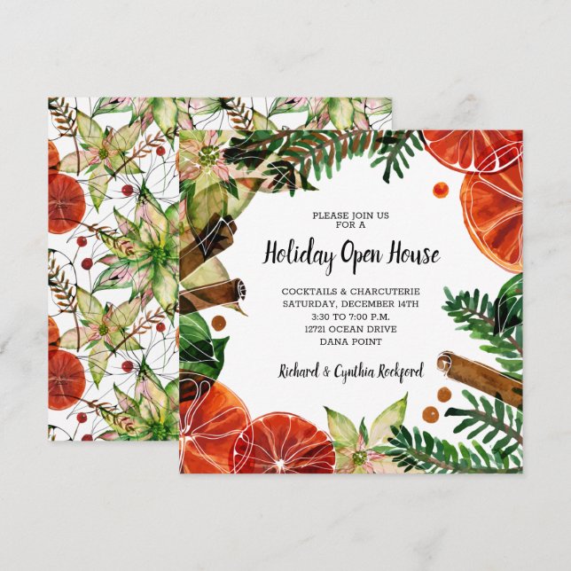 Chic Orange Slices and Cinnamon Christmas Invites (Front/Back)