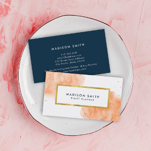 Chic Orange Watercolor Faux Gold Business Card