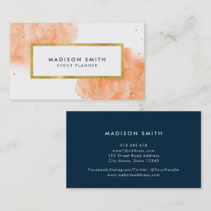 Chic Orange Watercolor Faux Gold Business Card