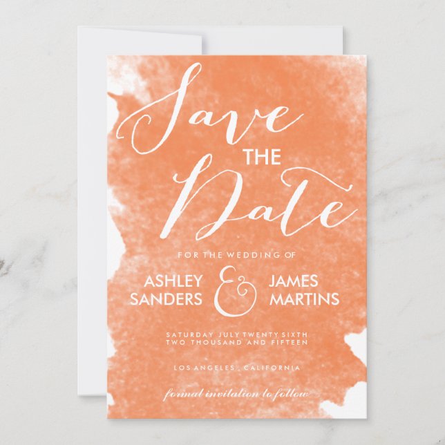 CHIC ORANGE WATERCOLOR SAVE THE DATE (Front)