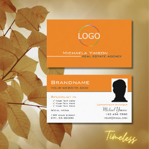 Chic Orange White with Logo and Photo Professional Business Card