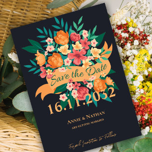 Chic Orange Yellow Florals Wedding Save the Date