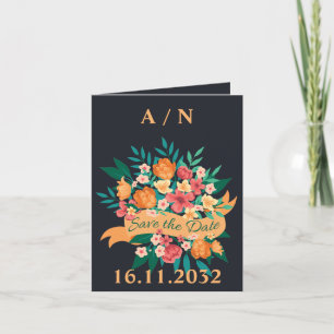 Chic Orange Yellow Florals Wedding Save the Date Announcement