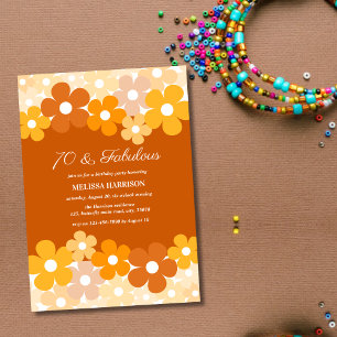 Chic Orange Yellow Flower 70 Fabulous Birthday Invitation