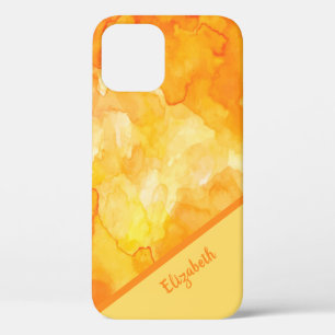 Chic Orange Yellow Watercolor Personalised iPhone 12 Case