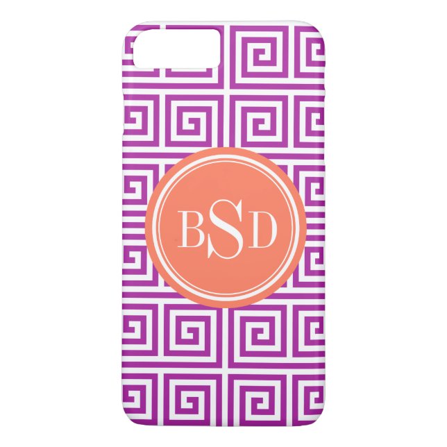 Chic orchid greek key geometric patterns monogram Case-Mate iPhone case (Back)