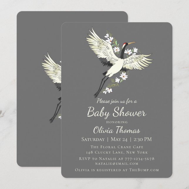 Chic Oriental Crane Baby Shower Invitation (Front/Back)