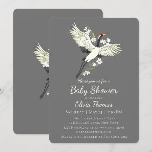 Chic Oriental Crane Baby Shower Invitation