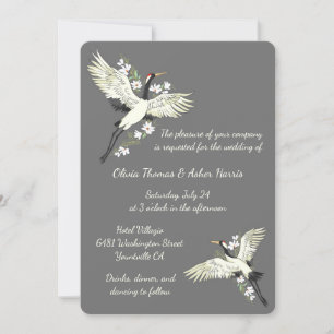 Chic Oriental Crane Wedding Invitation
