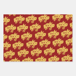 Chic Oriental Elegance for New Year Chinese Gold Wrapping Paper Sheet