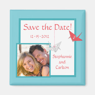 Chic Origami Birds Wedding Announcement Magnet