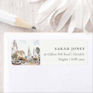 Chic Orlando Florida Skyline Watercolor Address