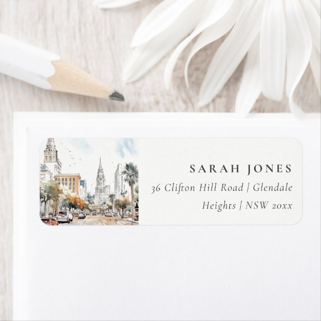 Chic Orlando Florida Skyline Watercolor Address (Insitu)