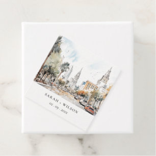 Chic Orlando Florida Skyline Watercolor Wedding Favour Tags
