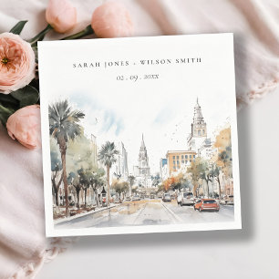 Chic Orlando Florida Skyline Watercolor Wedding Napkin