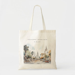 Chic Orlando Florida Skyline Watercolor Wedding Tote Bag