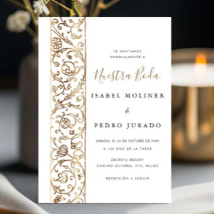 Chic Ornate Floral Gold Nuestra Boda Wedding Invitation