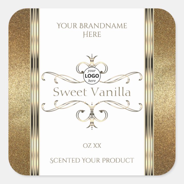 Chic Ornate Gold Glitter White Product Labels Logo (Front)