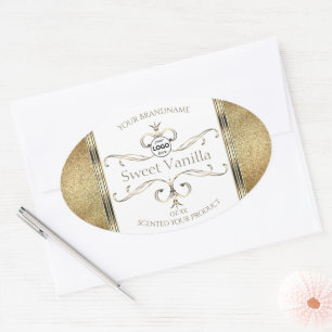 Chic Ornate Gold Glitter White Product Labels Logo