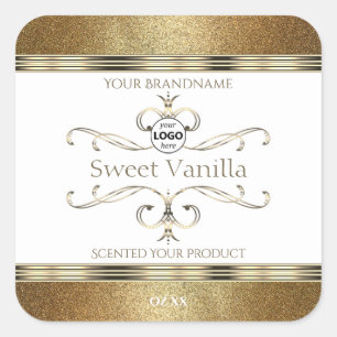 Chic Ornate Gold Glitter White Product Labels Logo