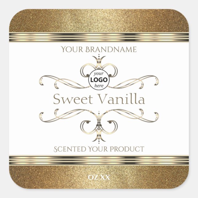 Chic Ornate Gold Glitter White Product Labels Logo (Front)