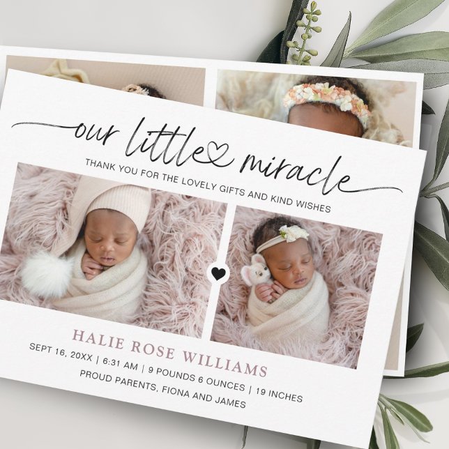 Chic Our Little Miracle Photo Collage Birth Announcement (Creator Uploaded)