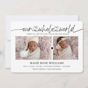 Chic Our Whole World Photo Collage Birth Announcement