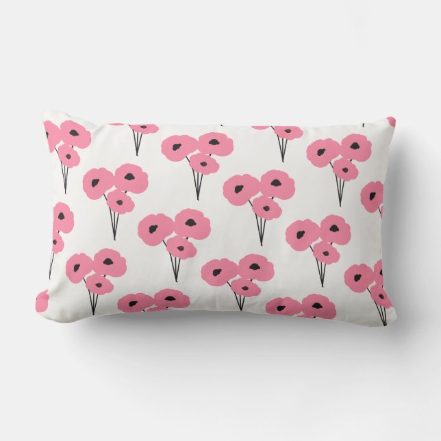 CHIC OUTDOOR PILLOW_MOD PINK & BLACK POPPIES LUMBAR CUSHION (Front)
