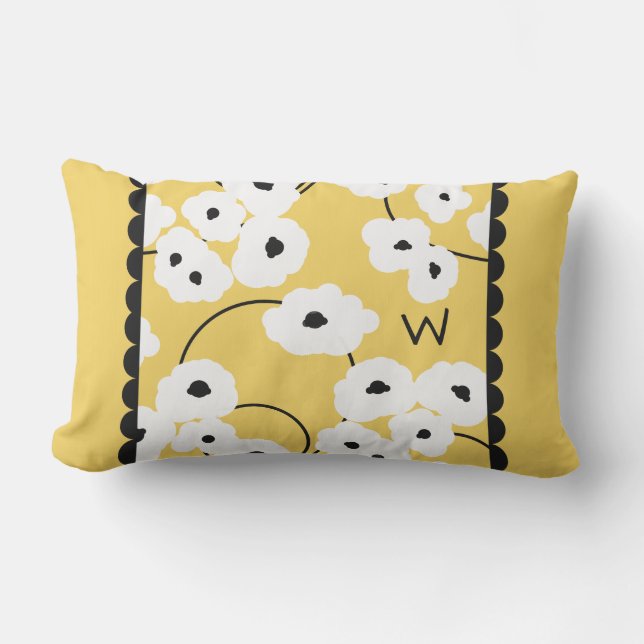 CHIC OUTDOOR PILLOW_MOD WHITE & BLACK POPPIES LUMBAR CUSHION (Front)
