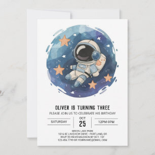 Chic Outerspace Cosmic Astronaut Boy Birthday Invitation