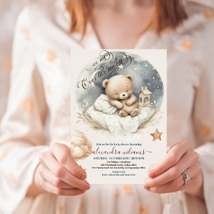 Chic Over the Moon Teddy Bear Baby Shower Invitation