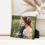 Chic Overlay | Personalised Wedding Photo Plaque<br><div class="desc">Elegant wedding photo plaque features your favourite horizontal or landscape orientated wedding photo. Your names appear in chic hand lettered calligraphy as a text overlay with your wedding date beneath.</div>