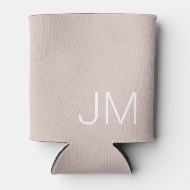 Chic Oversized Monogram Initials Blush Pink Can Cooler (Front)