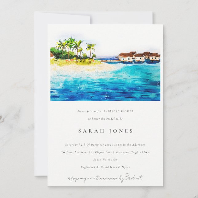 Chic Overwater Villa Seascape Beach Bridal Shower Invitation (Front)