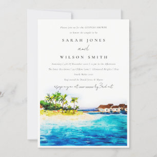 Chic Overwater Villa Seascape Beach Couples Shower Invitation